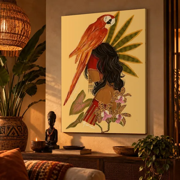Quadro A Arara e a Mulher na parede