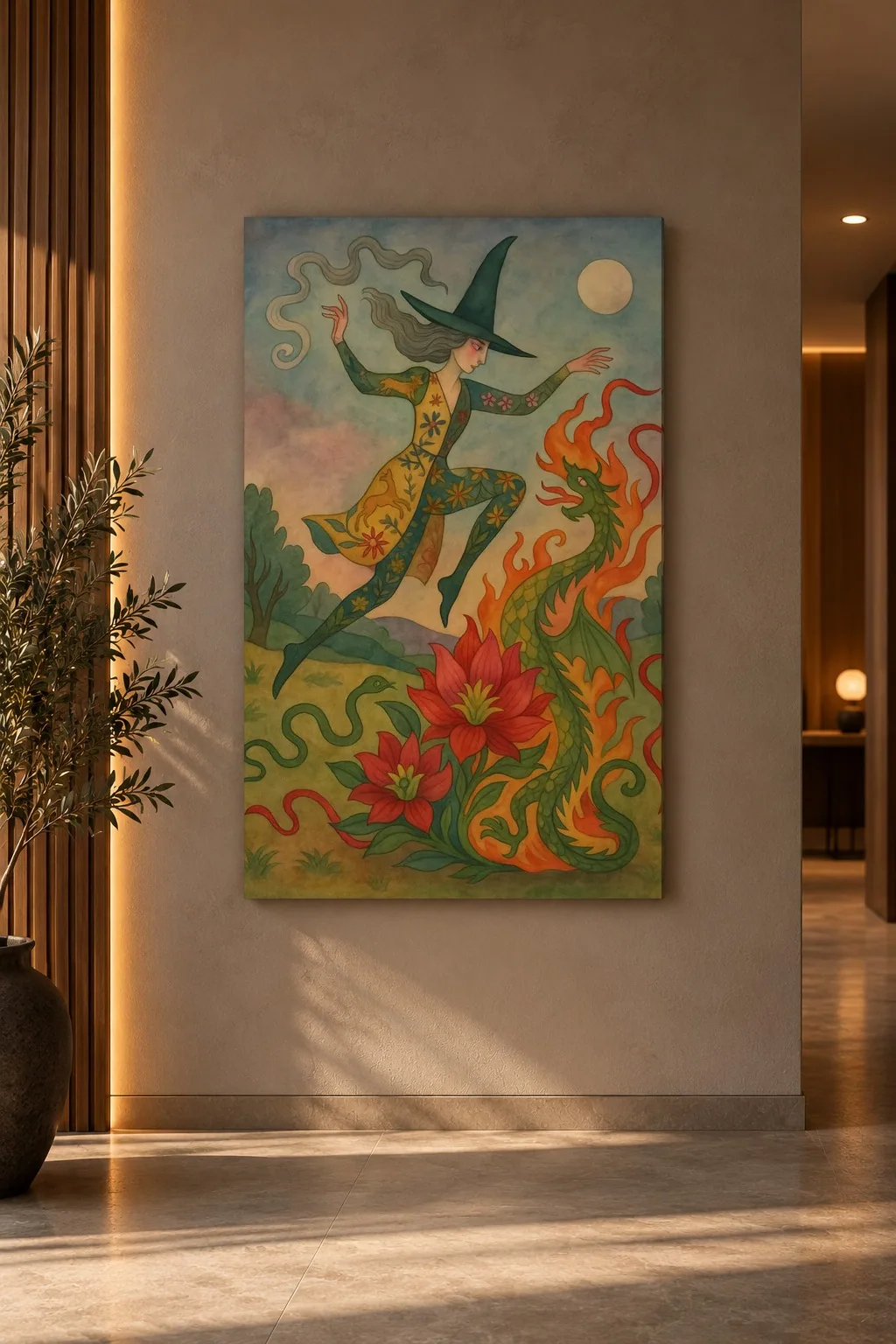 Quadro A Bruxa e o Fogo na parede