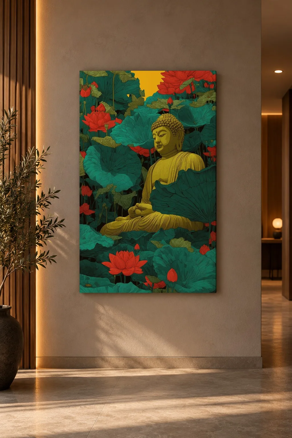 Quadro Buda entre Lótus na parede