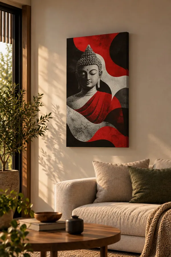 Quadro Buda Rubro na parede
