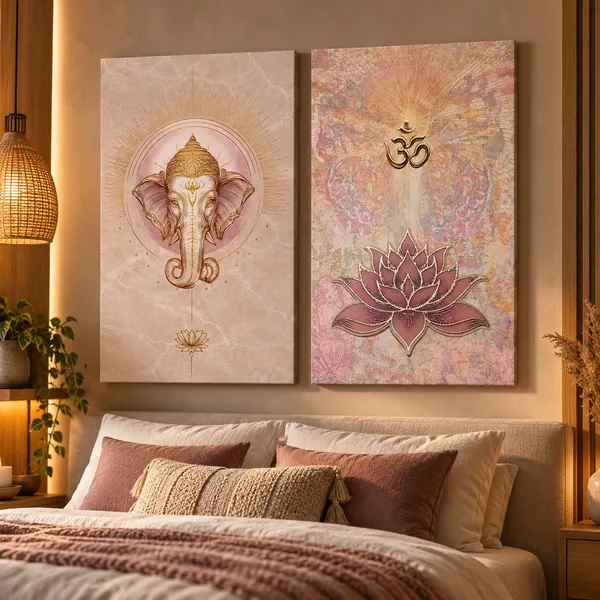 Composição Dupla Ganesha e Om na parede