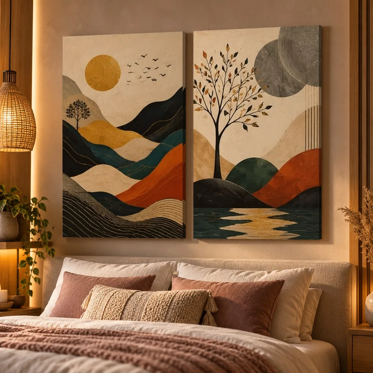 Composição Dupla Paisagens Douradas na parede