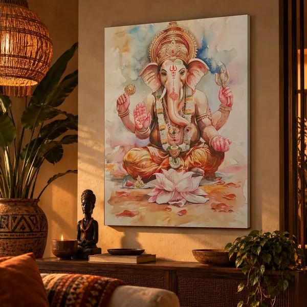 Quadro Ganesha Aquarela na parede