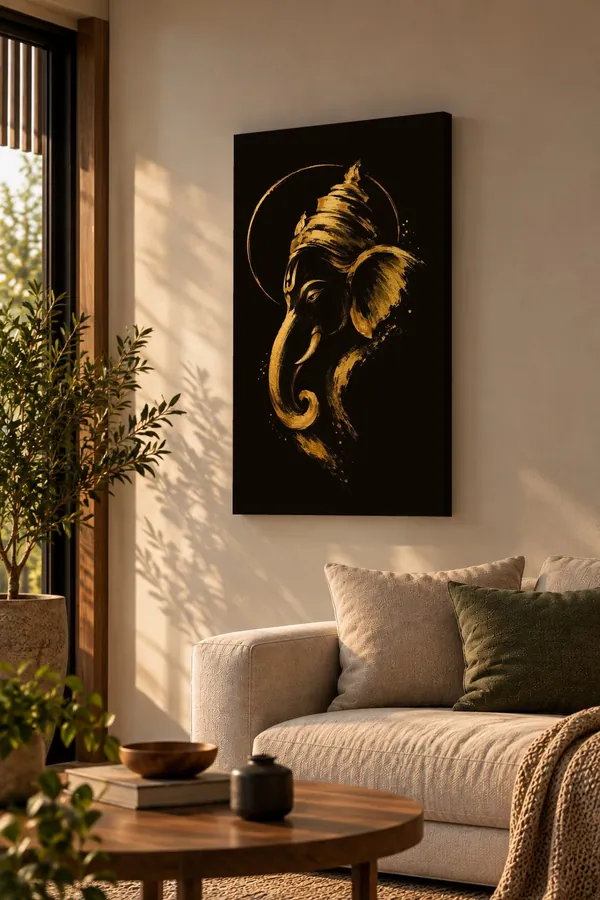 Quadro Ganesha Dourado na parede