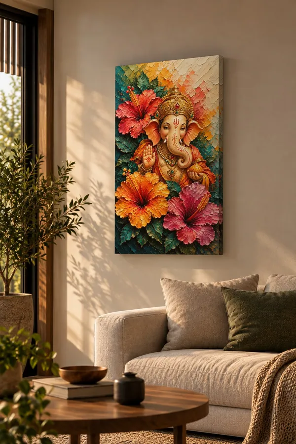 Quadro Ganesha dos Hibiscos na parede