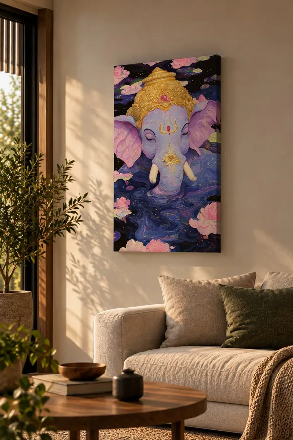 Quadro Ganesha Lilás na parede