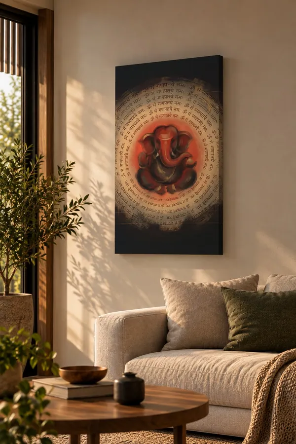 Quadro Ganesha do Mantra Noturno na parede