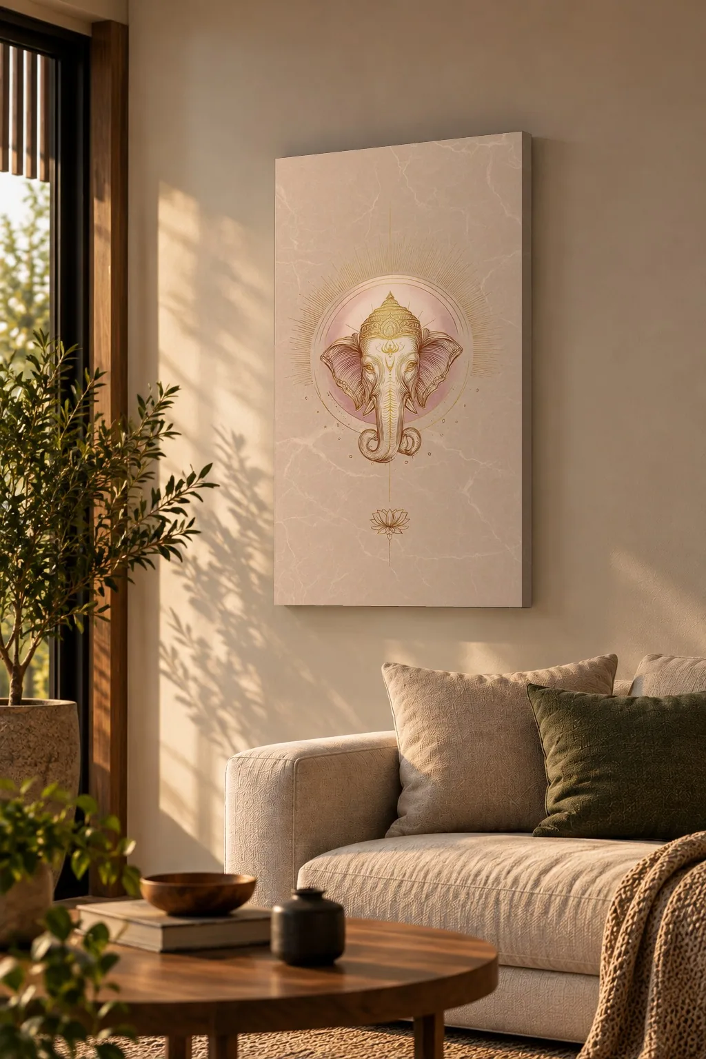 Quadro Ganesha Rosé na parede