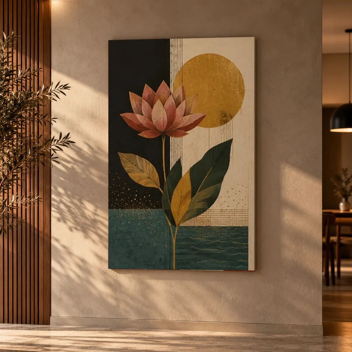 Quadro Lótus Dourada na parede