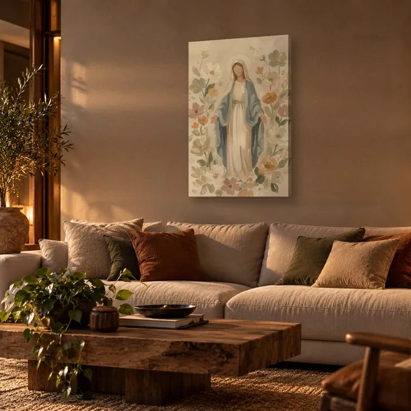 Quadro Nossa Senhora das Flores na parede