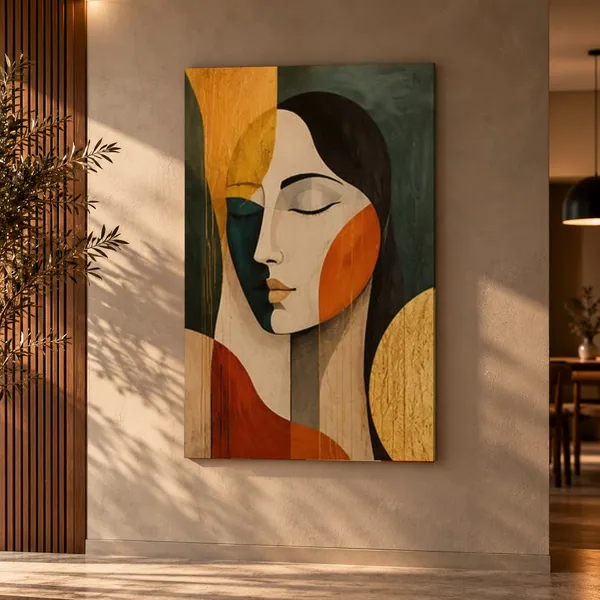 Quadro Rosto Dourado na parede