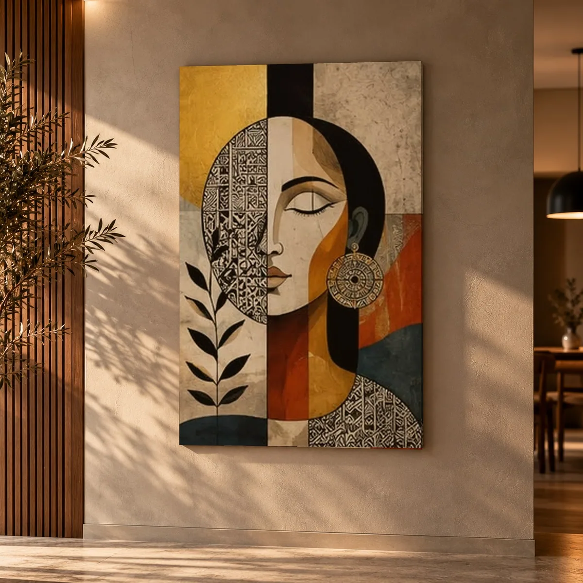 Quadro Rosto Tribal na parede