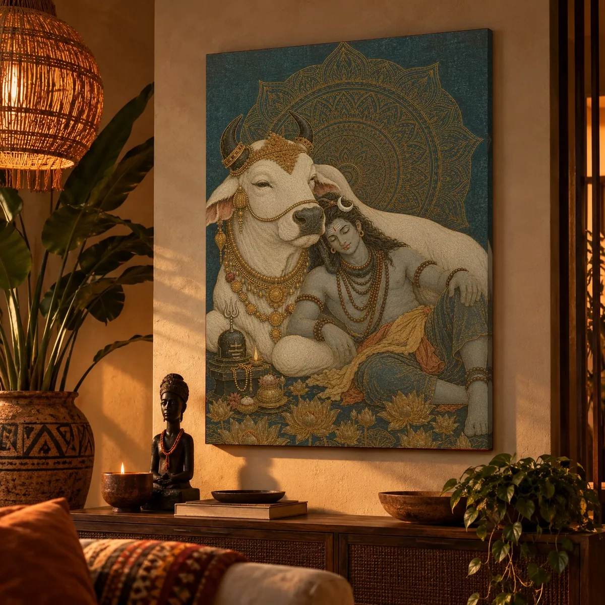 Quadro Shiva e Nandi na parede