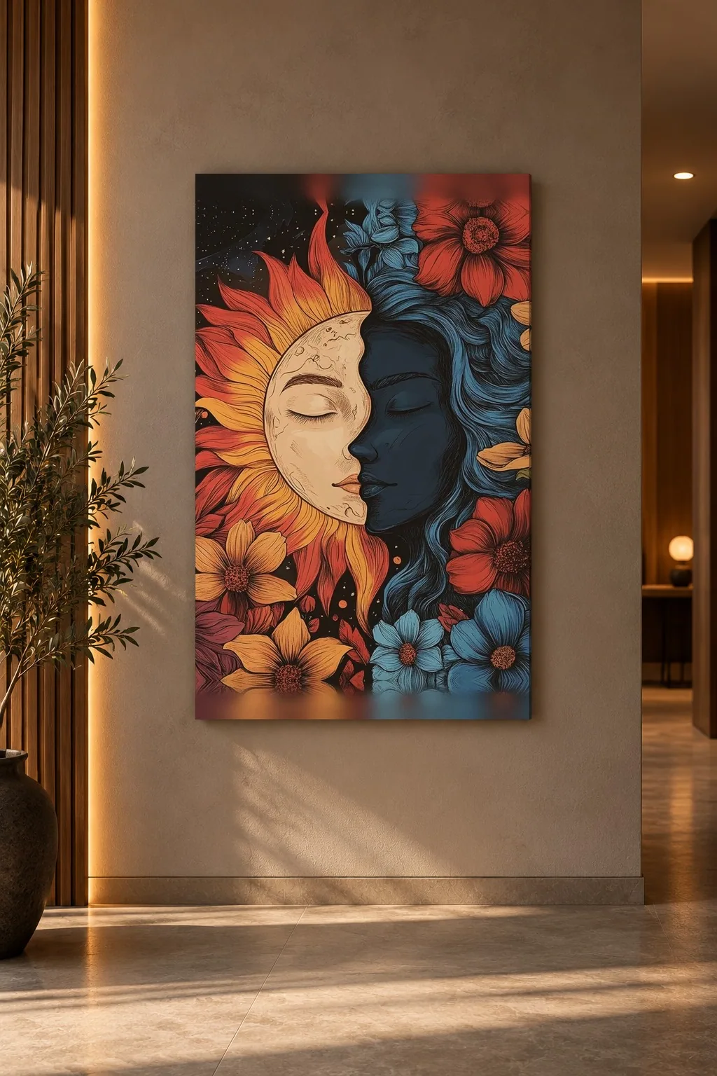 Quadro Sol e Lua em Rostos na parede